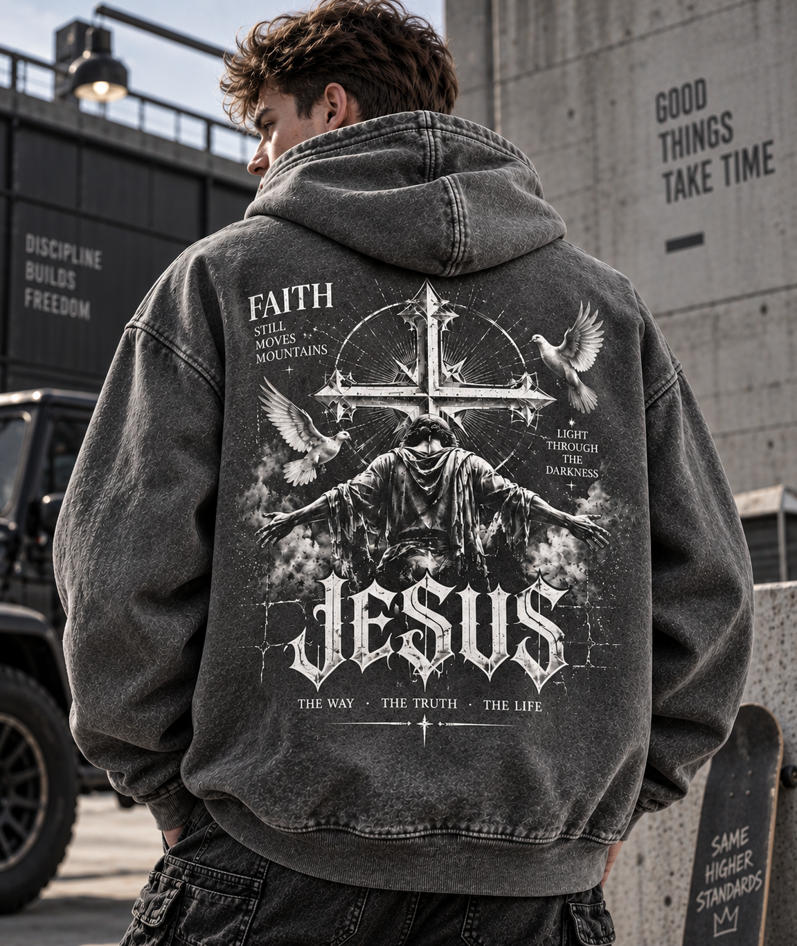 Faith Vintage Cross Hoodie – Wash Beige
