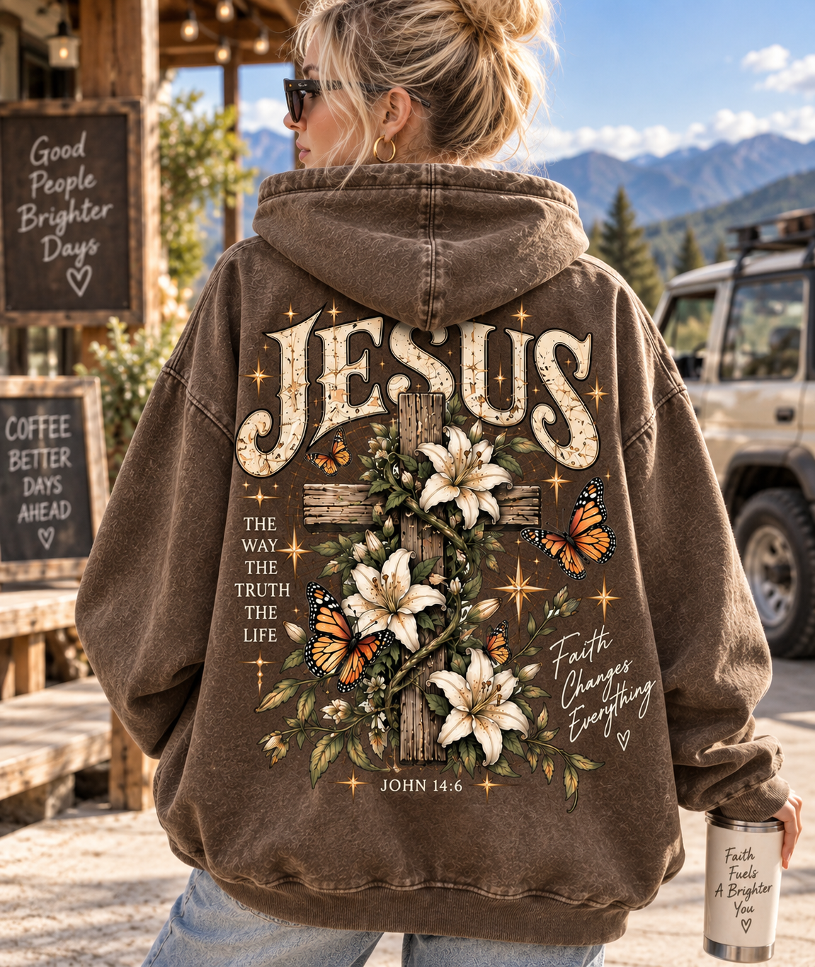 Jesus Faith Vintage Hoodie – Floral Cross