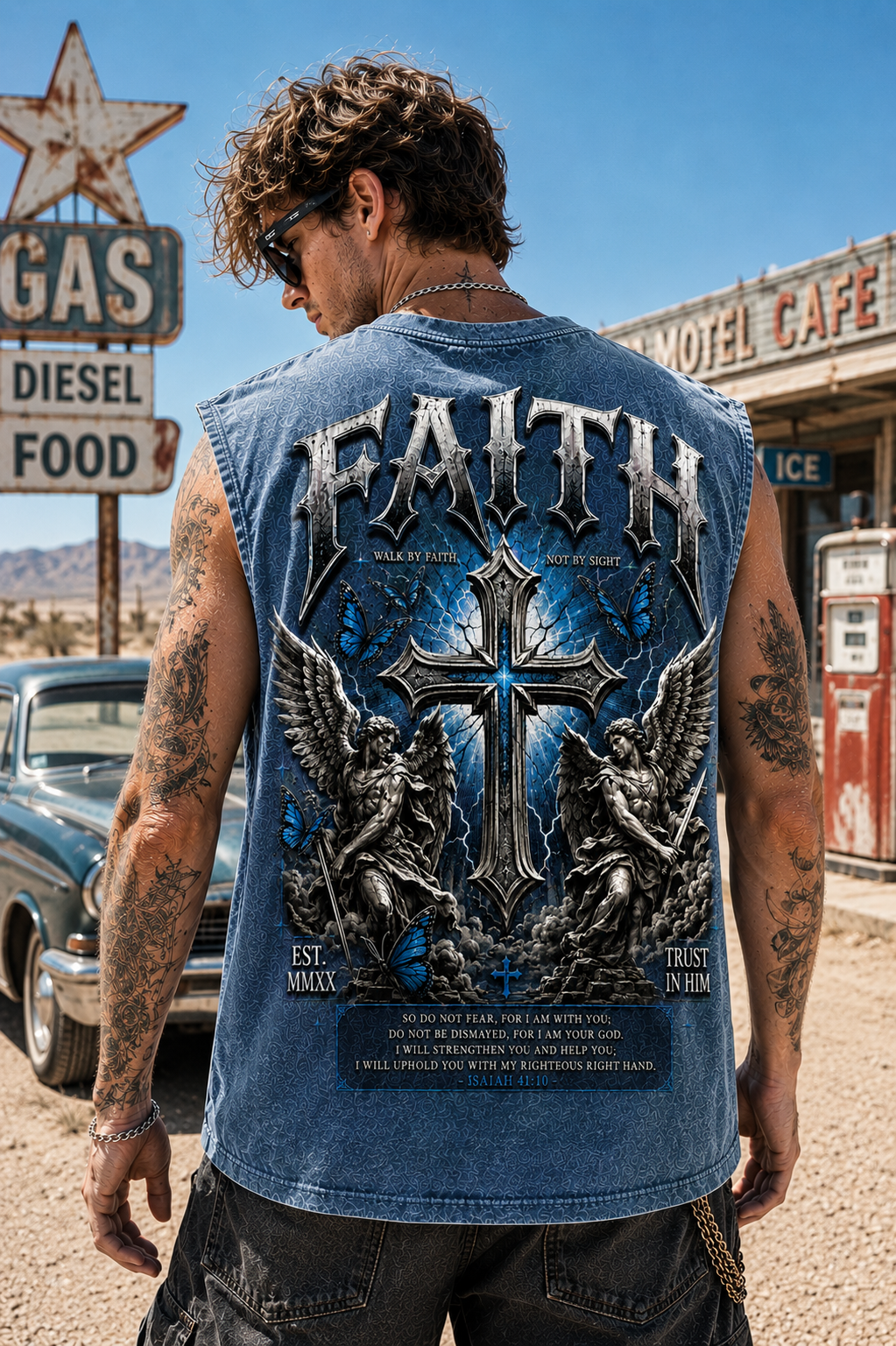 FAITH Washed Black Muscle Tee – Vintage Gothic Cross Graphic