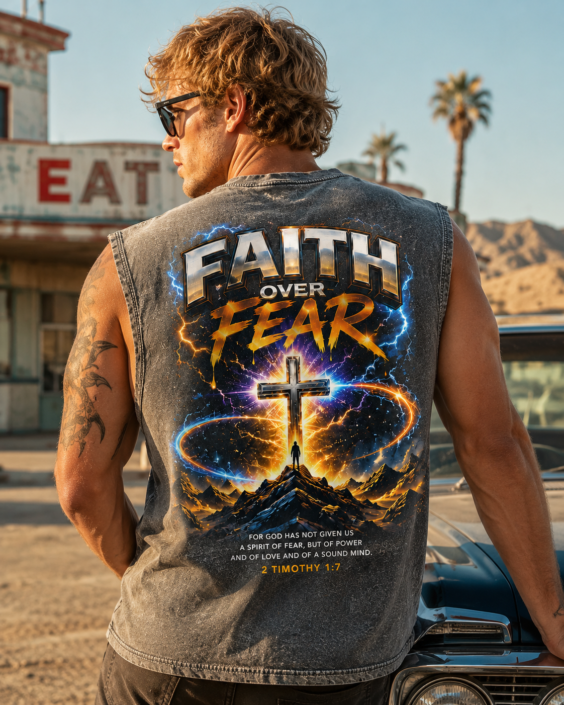Faith Over Fear – Washed Black Christian Muscle Tank