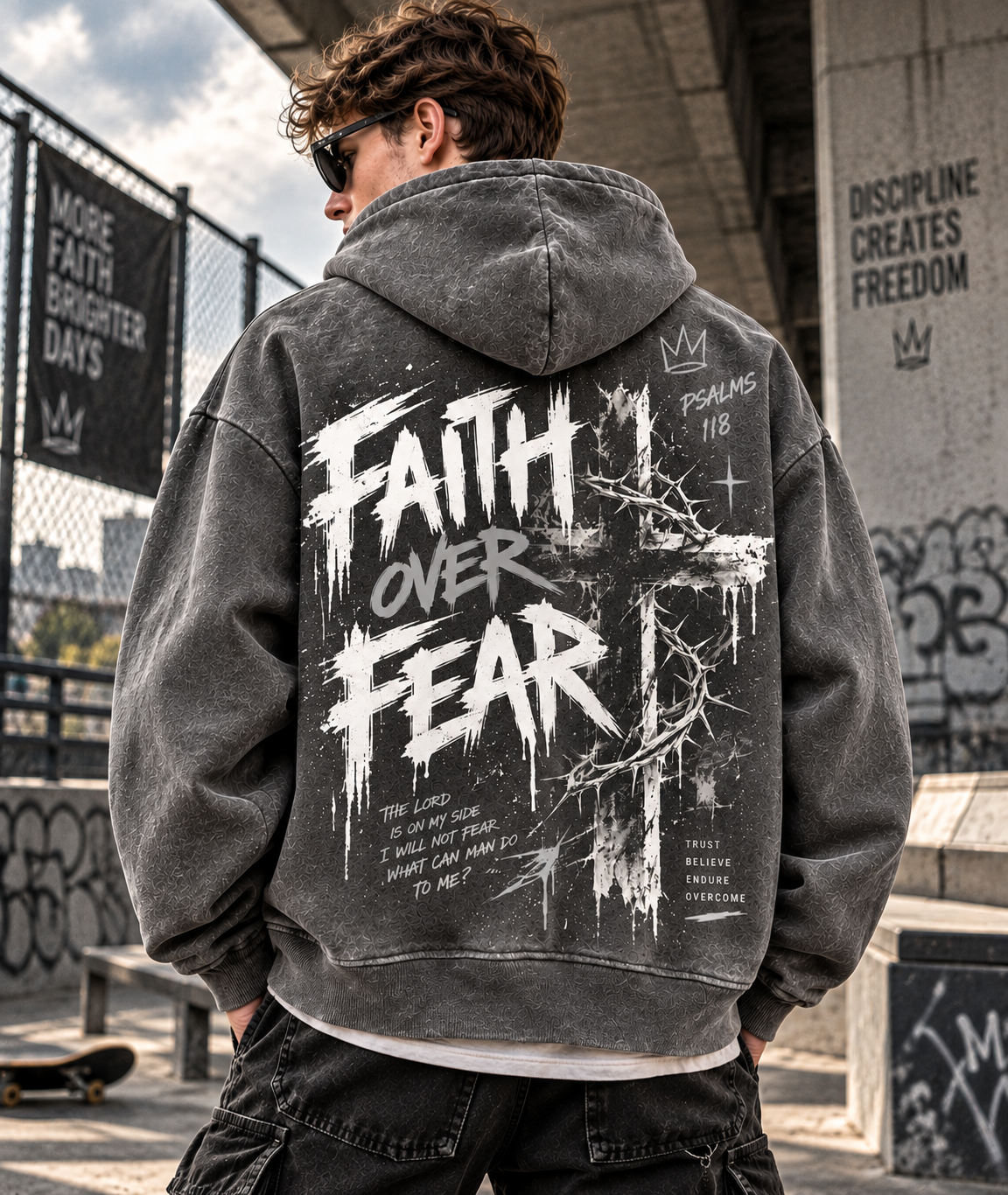 Faith Over Fear – Vintage Christian Streetwear Hoodie