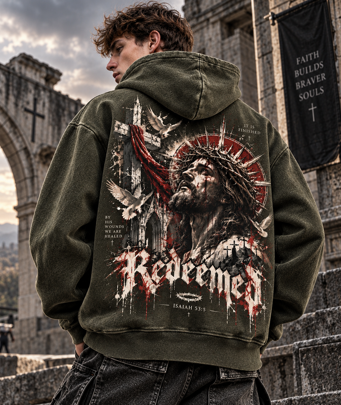Redeemed Faith Vintage Hoodie – Washed Beige