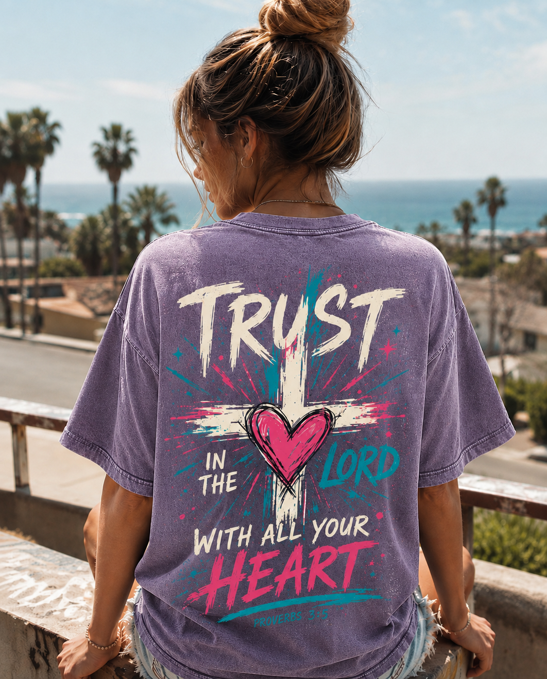 Trust In The Lord Cross Graphic Tee – Vintage Washed Christian T-Shirt