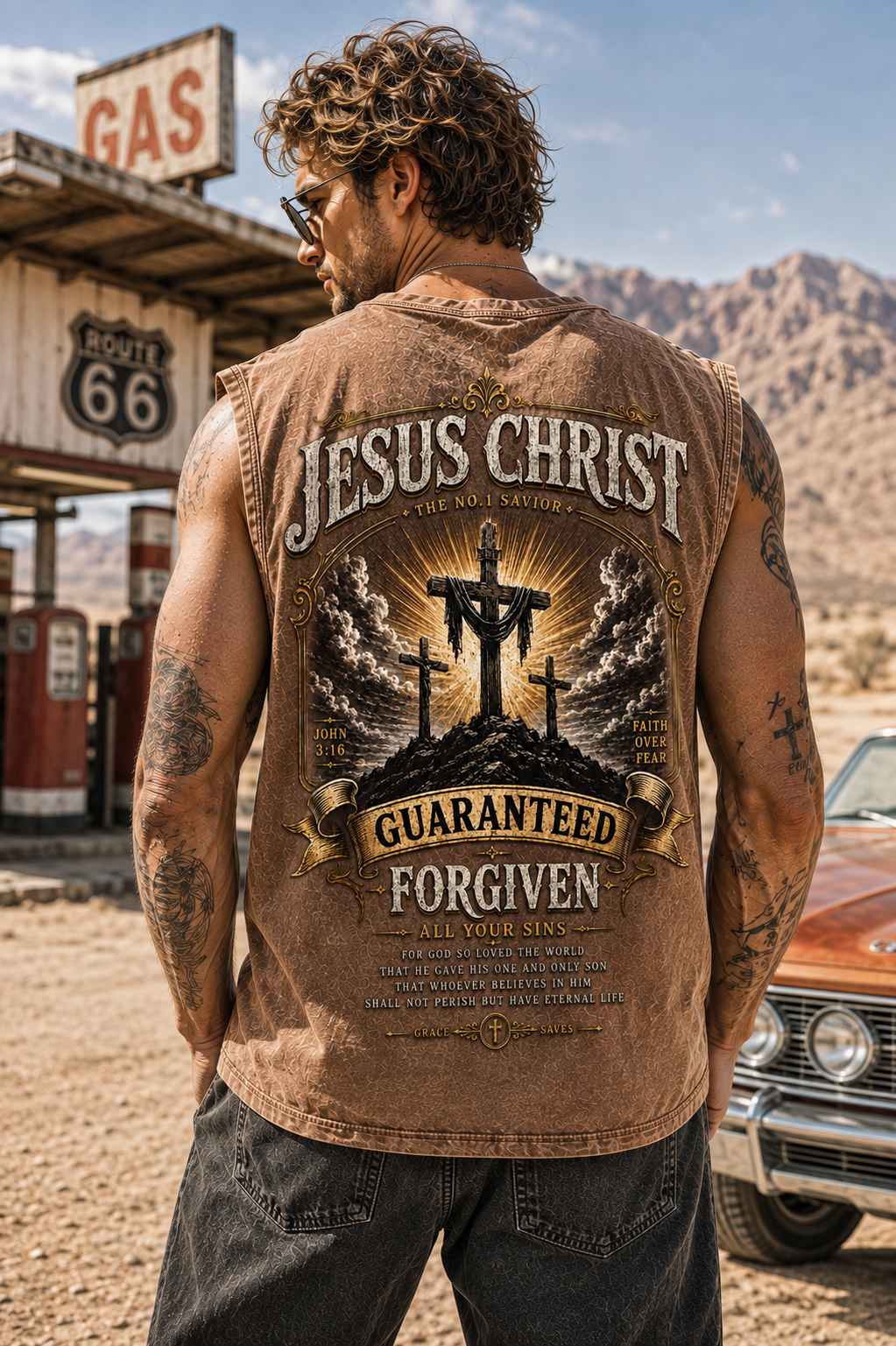 Jesus Christ Forgiven Wash Tee – Vintage Faith Edition