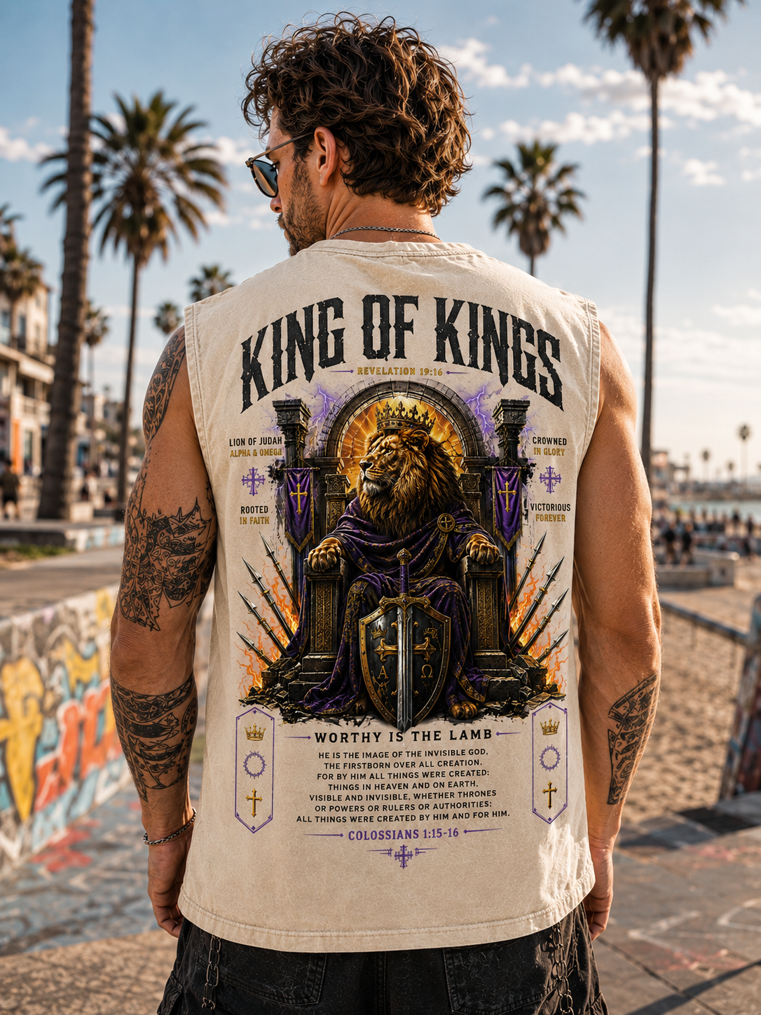 King of Kings Washed Tee – Vintage Christian Lion