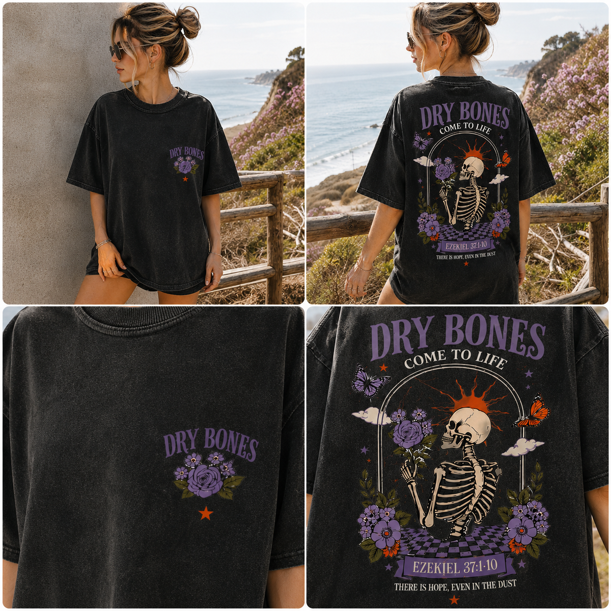 Vintage Dry Bones Graphic Tee – Washed Black Oversized T-Shirt
