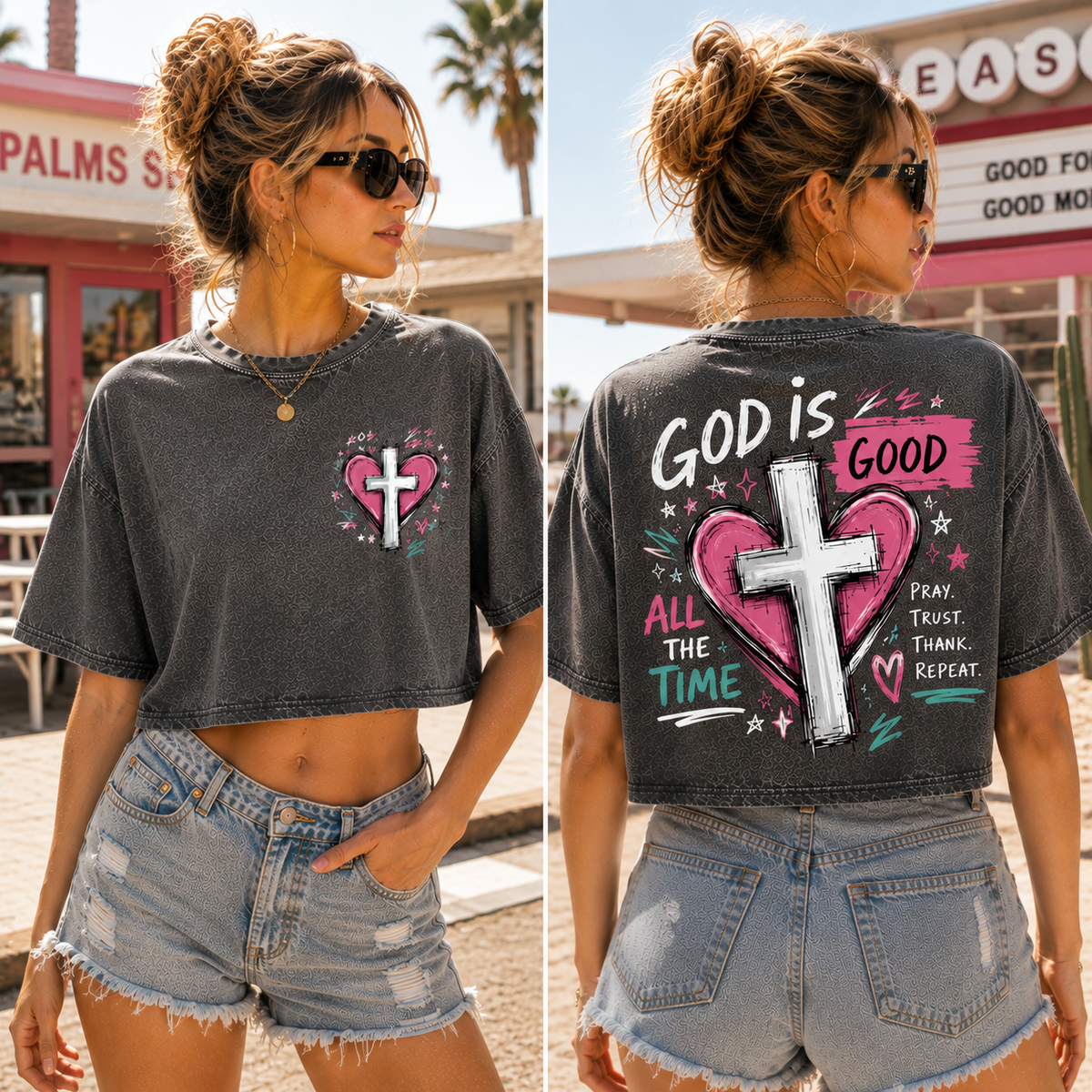 God Is Good – Faith Graphic Washed Crop Top