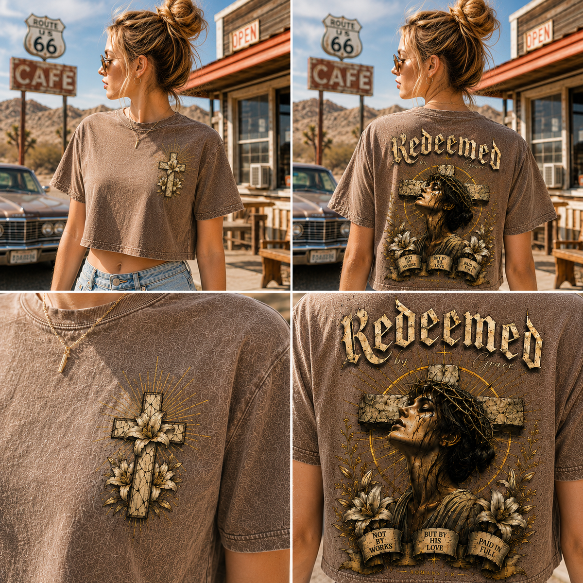 Redeemed by Grace – Vintage Christian Crop Tee