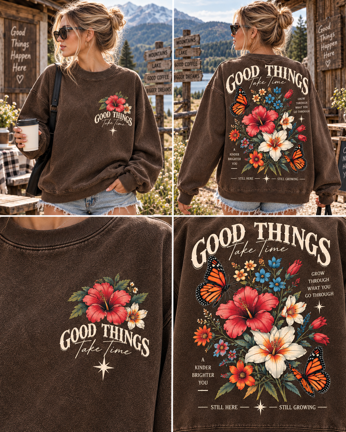 Good Things Take Time – Vintage Floral Sweatshirt