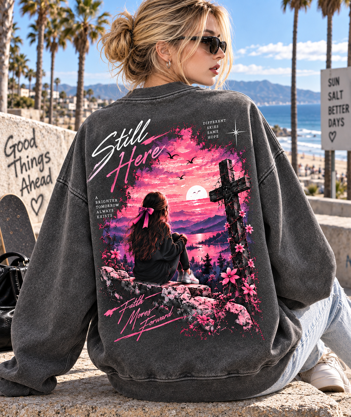 Still Here – Vintage Sunset Graphic Sweatshirt