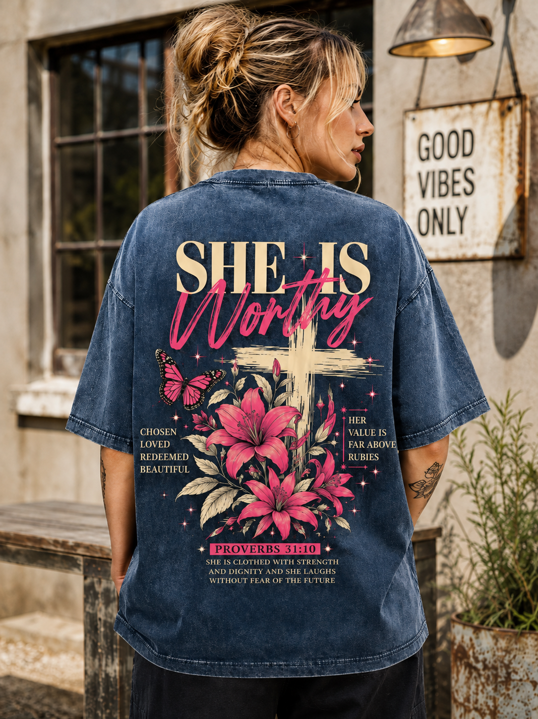 She Is Worthy Vintage Christian T-Shirt