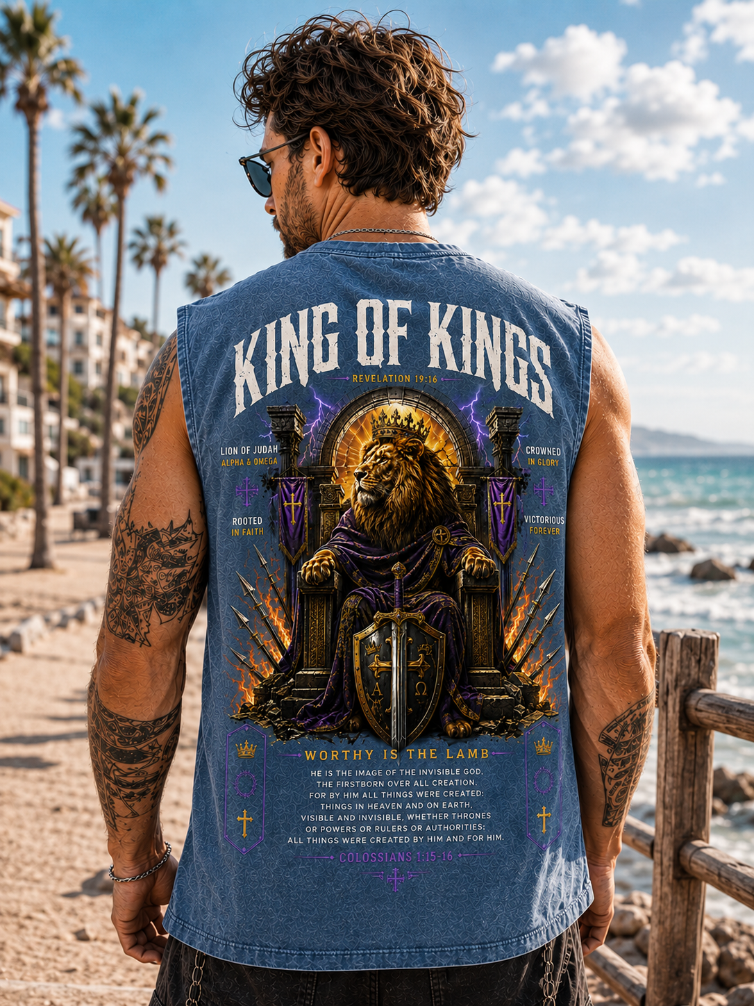 King of Kings Washed Tee – Vintage Christian Lion