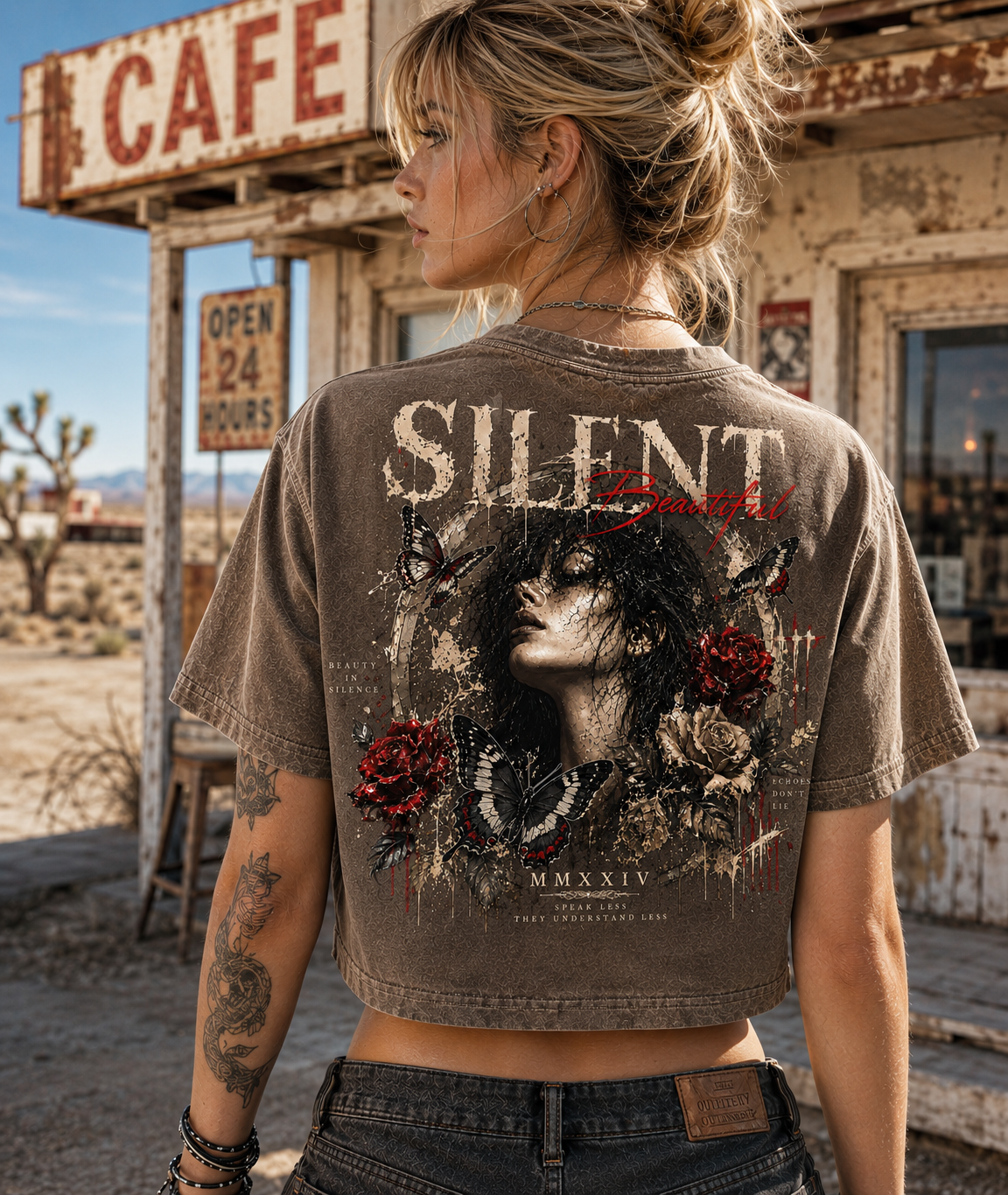 Silent Beautiful Butterfly Crop Top – Vintage Wash Tee