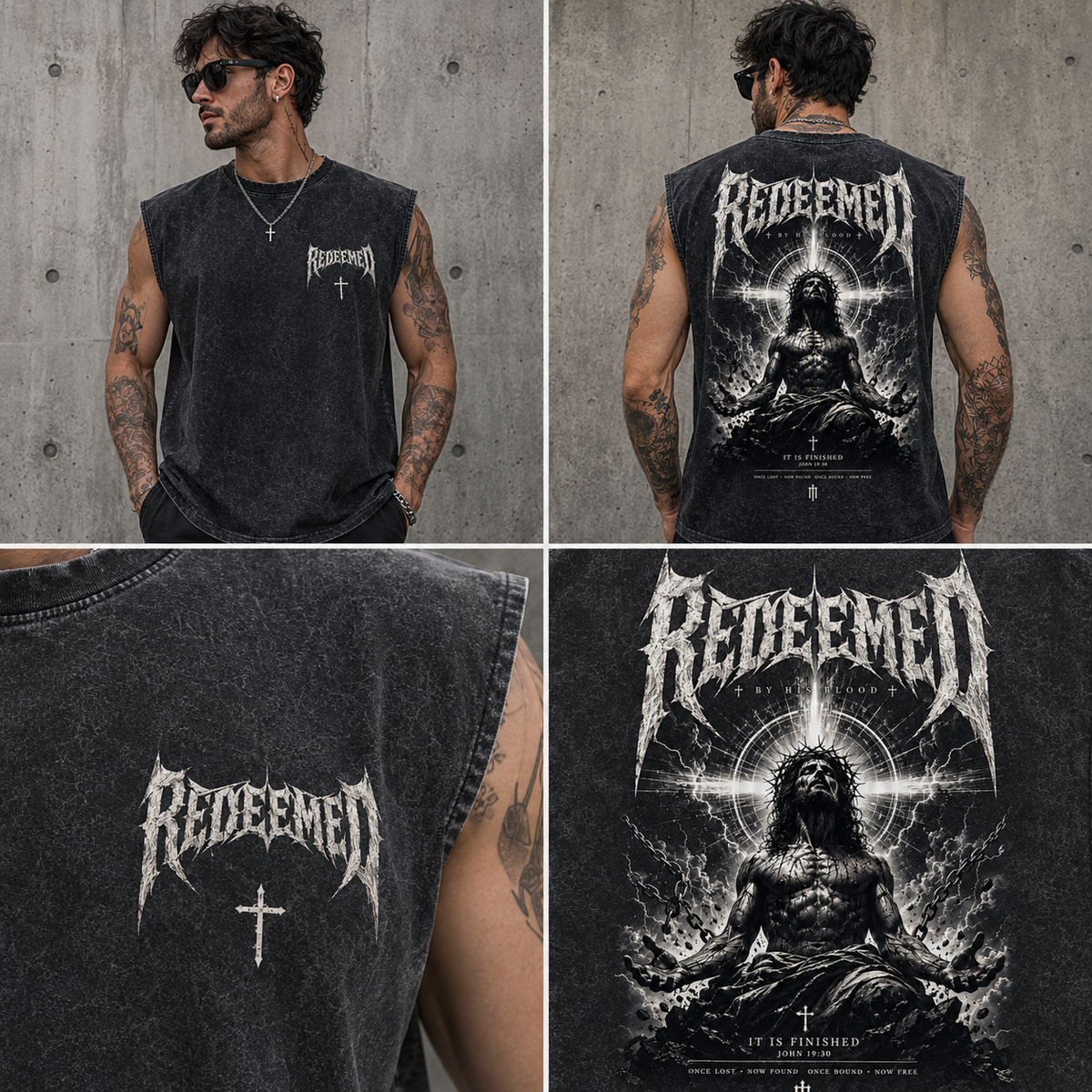 Redeemed Vintage Washed Black Christian Graphic Tank Top