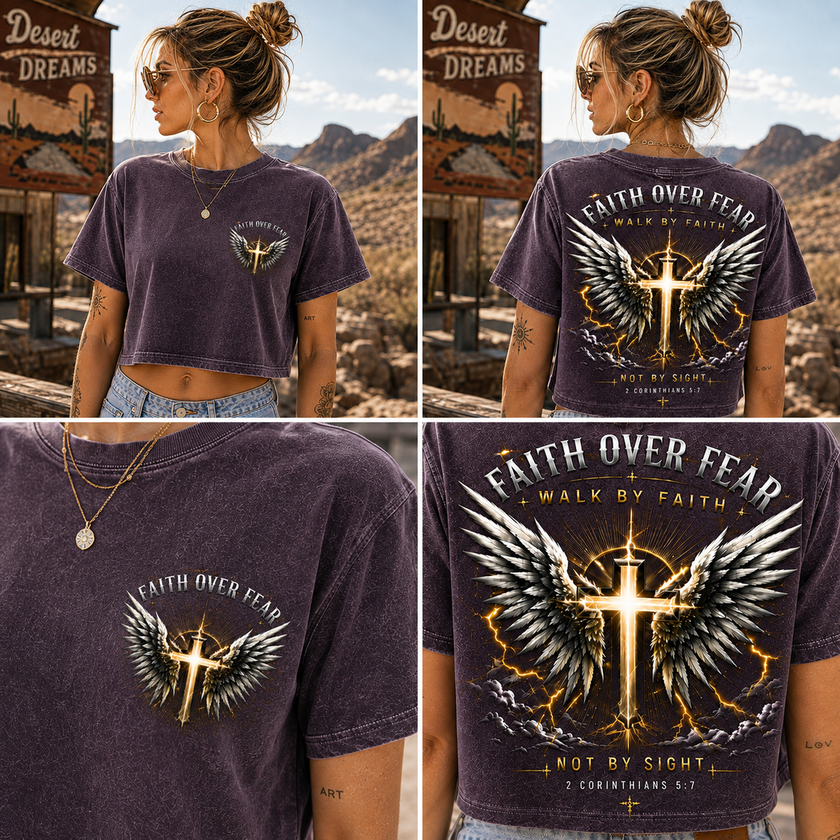 Faith Over Fear – Winged Cross Vintage Crop Tee