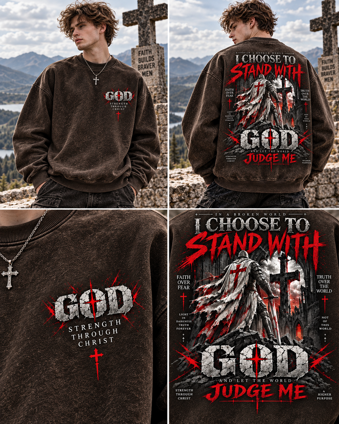 GOD Stand With Faith – Vintage Gothic Wash Sweatshirt