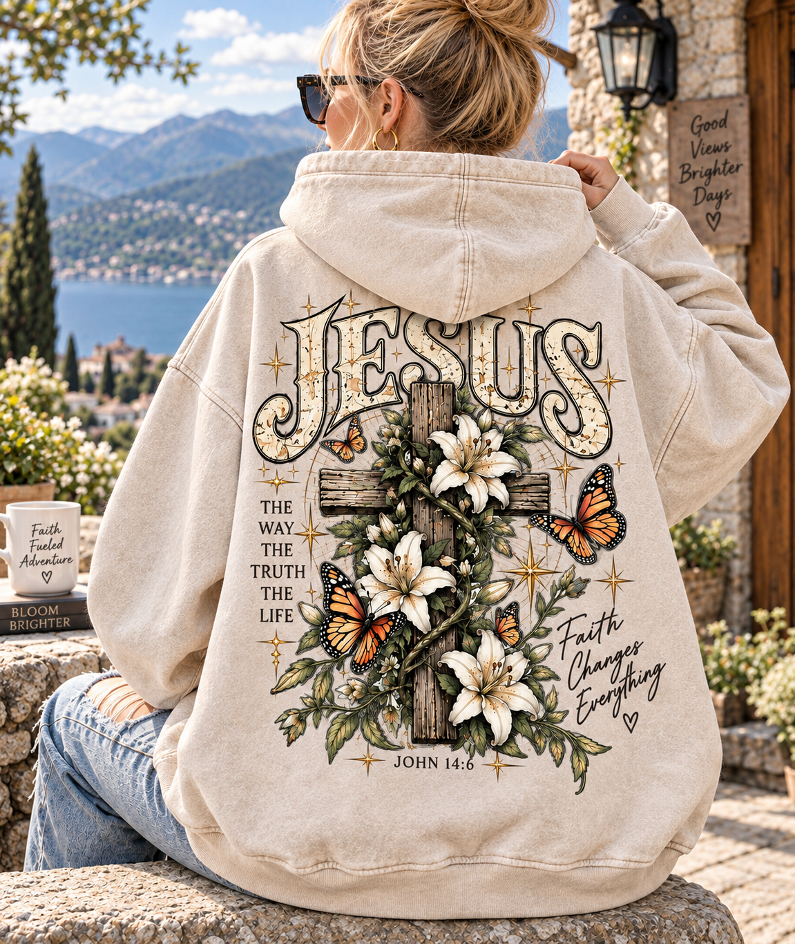 Jesus Faith Vintage Hoodie – Floral Cross