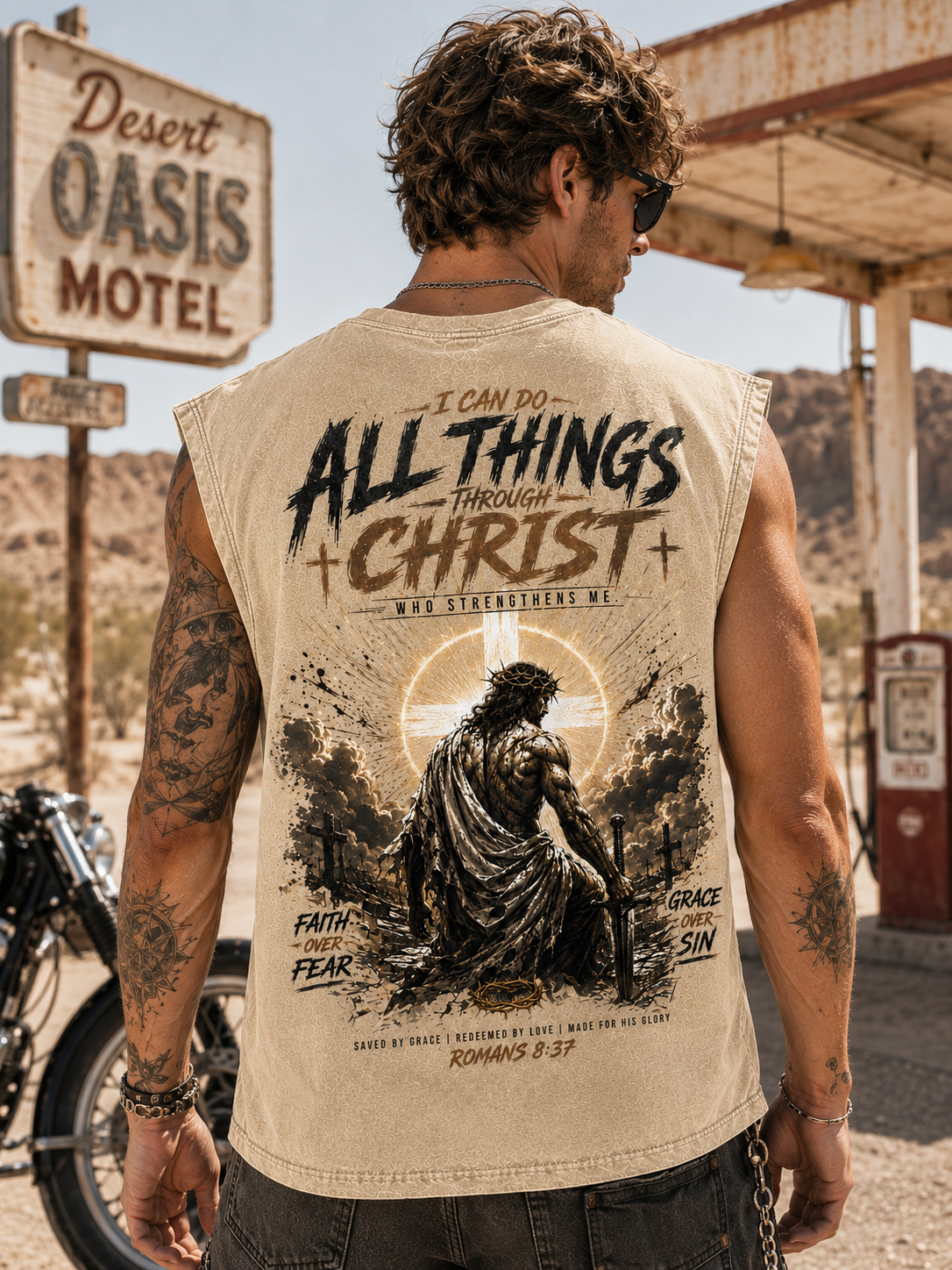 Faith Over Fear — Washed Black Christian Muscle Tee