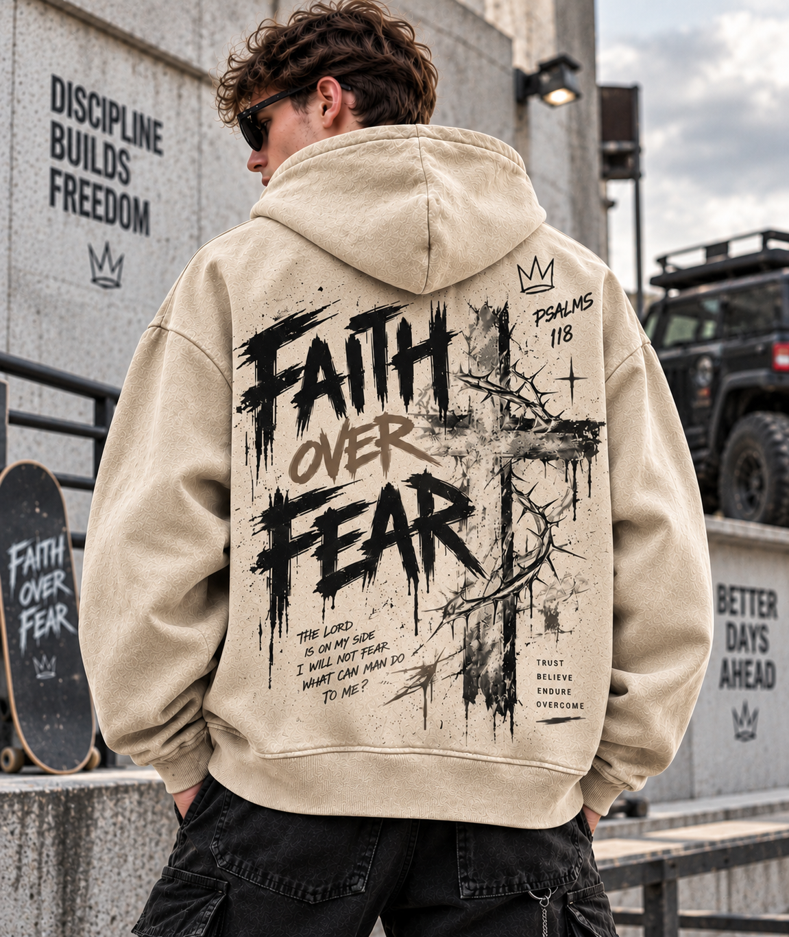Faith Over Fear – Vintage Christian Streetwear Hoodie