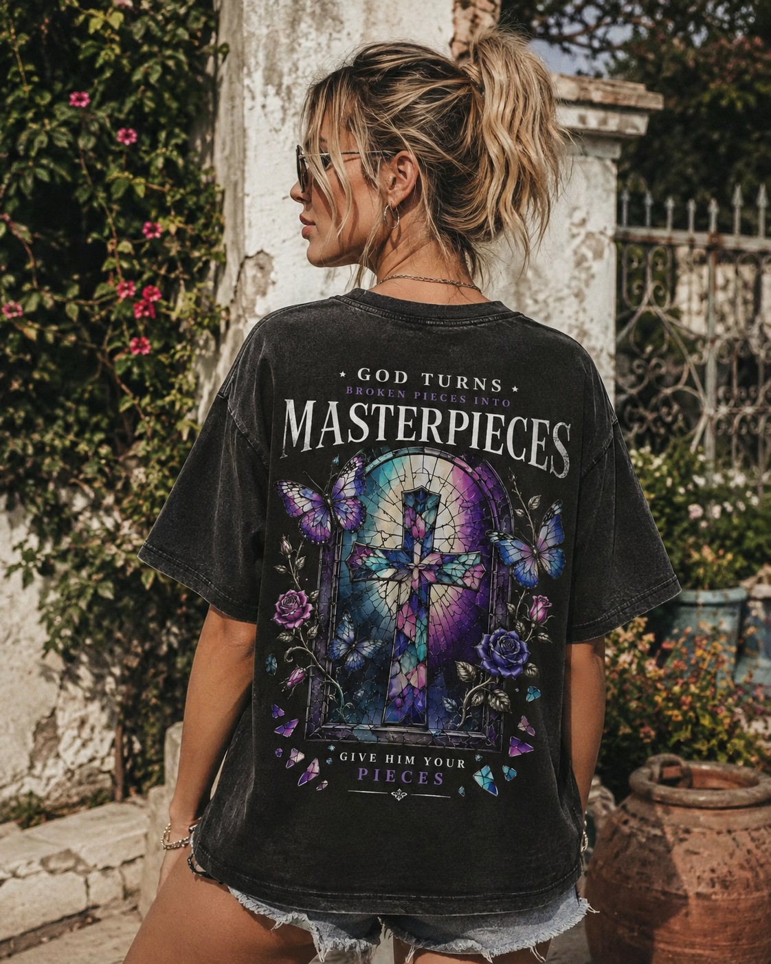 Vintage Stained Glass Cross T-Shirt
