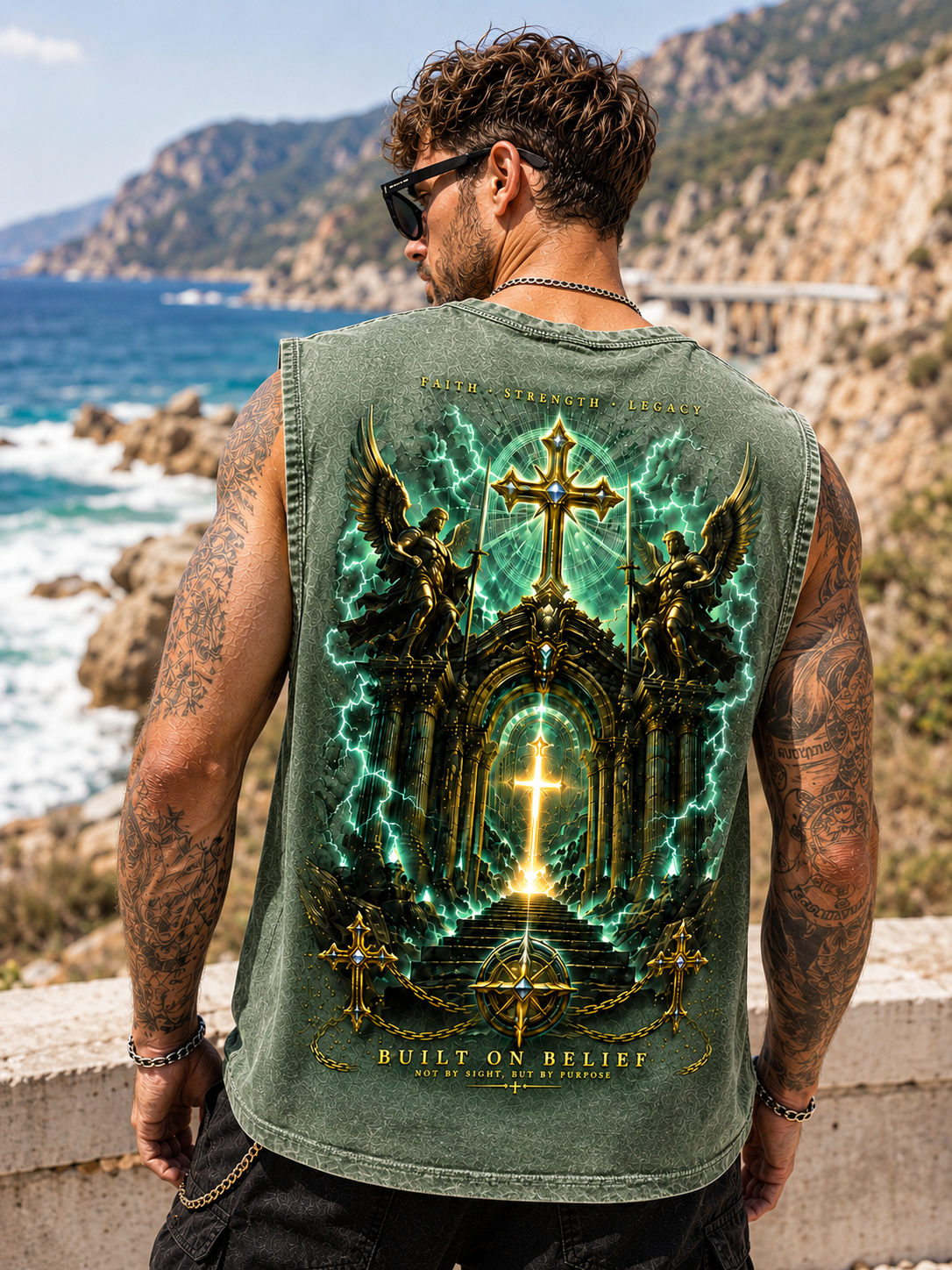 Faith Strength Legacy – Washed Blue Tank Top