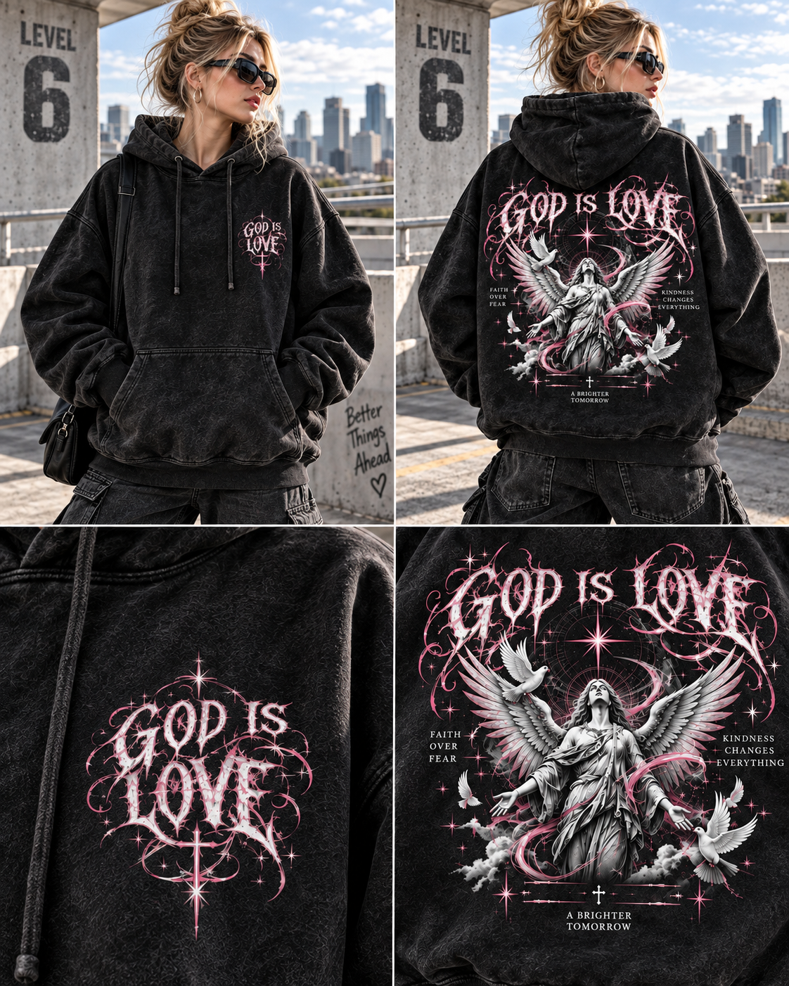 God Is Love Vintage Angel Hoodie
