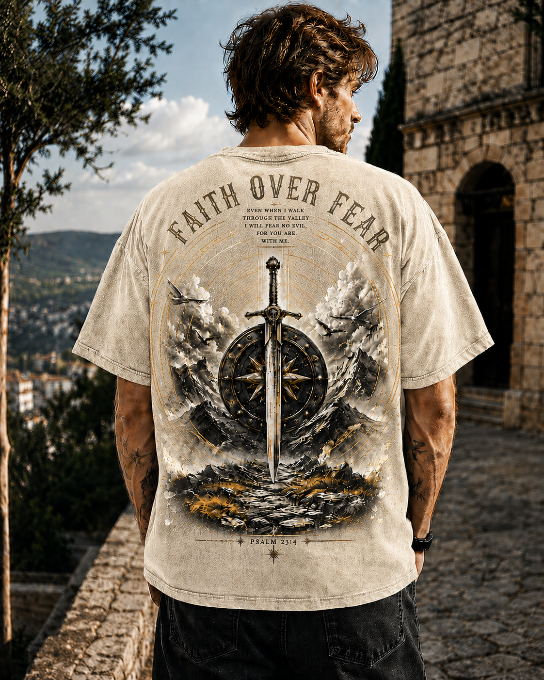 Faith Over Fear – Vintage Washed Black Oversized T-Shirt