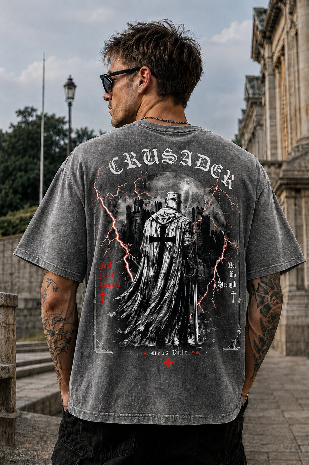 Vintage Crusader Oversized T-Shirt – Washed Black