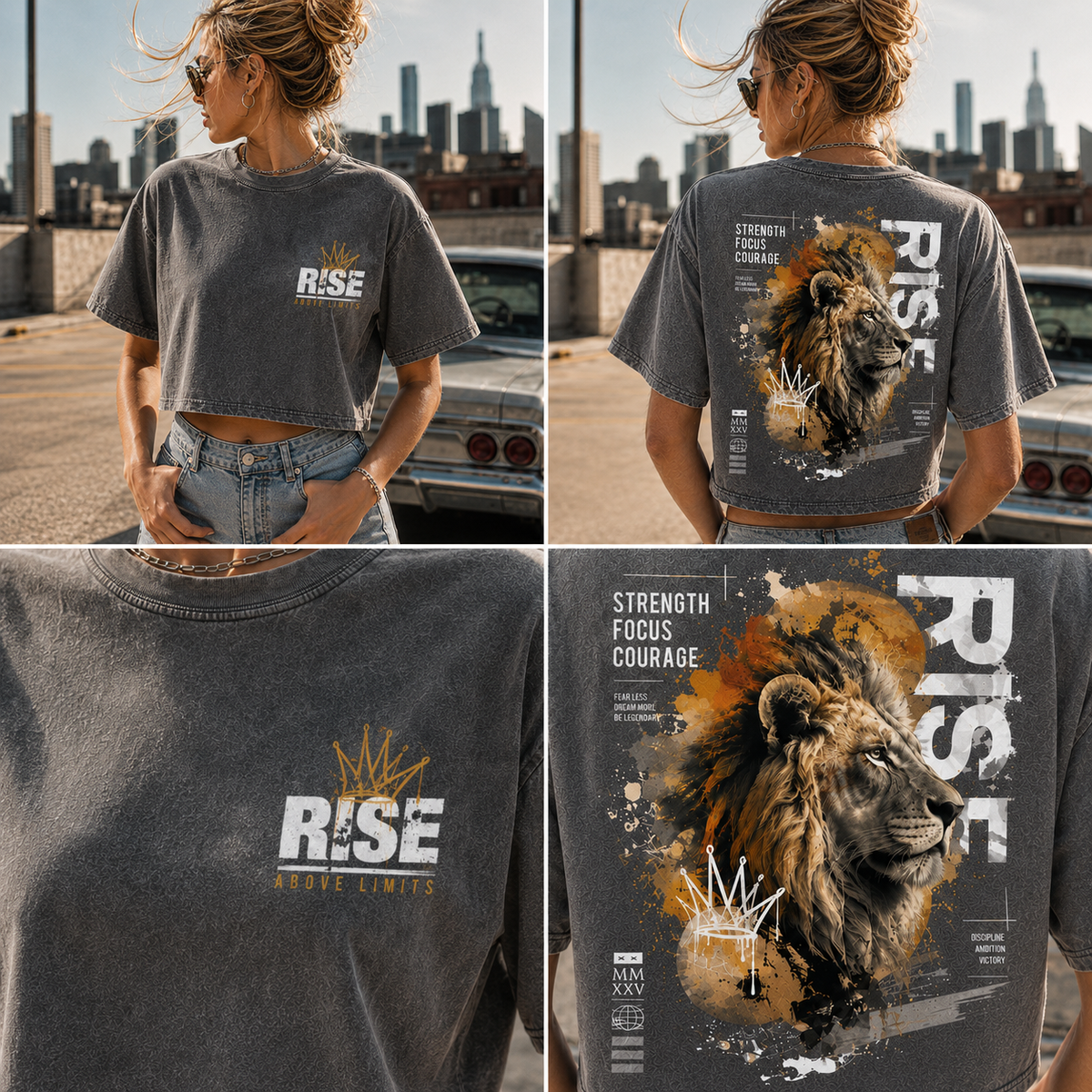 Rise Lion Vintage Crop Top – Women’s Graphic Tee