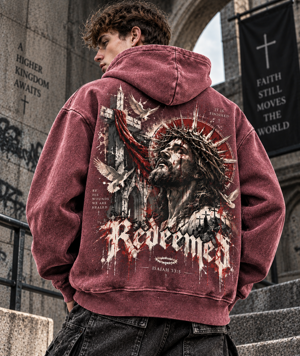 Redeemed Faith Vintage Hoodie – Washed Beige