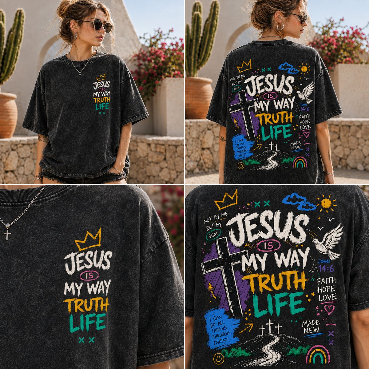 Jesus Is My Way – Vintage Washed Graphic Tee