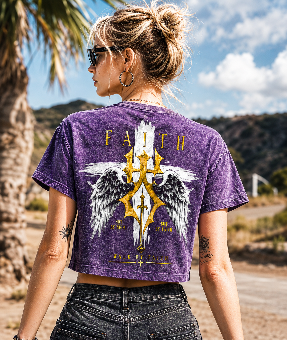 Faith Walk Vintage Crop Top – Faith Wings Graphic Tee