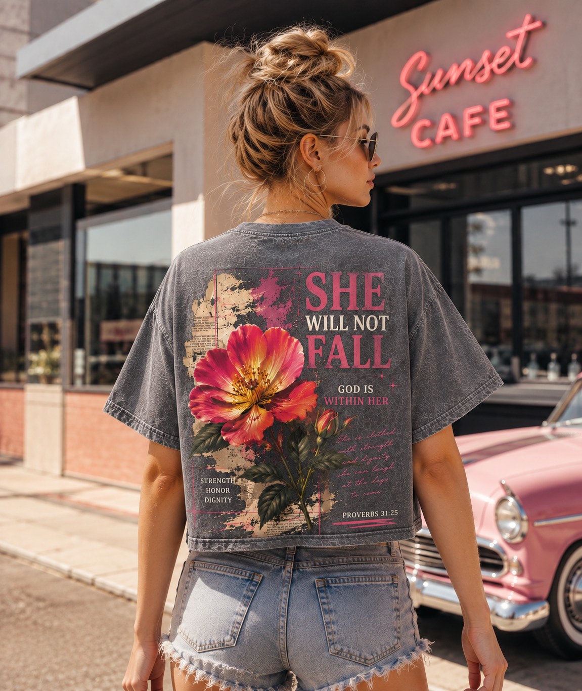 She Will Not Fall – Vintage Floral Faith Crop Top