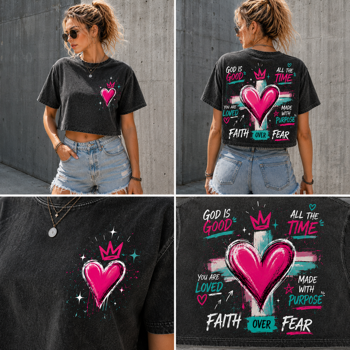 Faith Over Fear – Vintage Washed Crop Top
