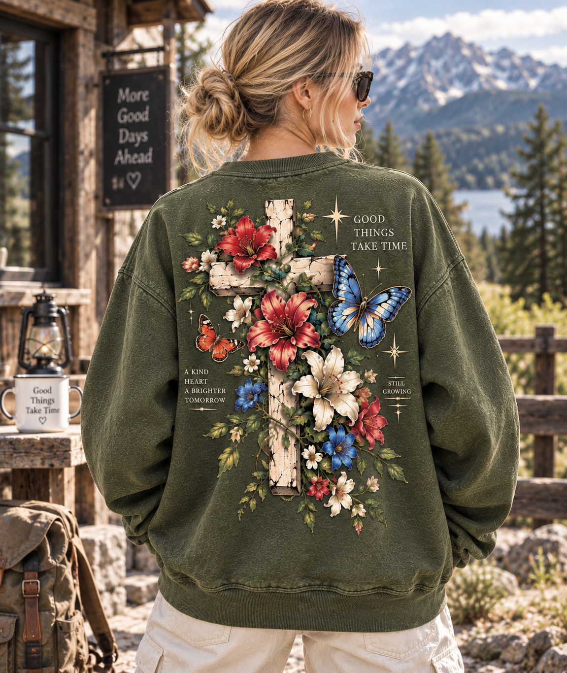Vintage Floral Cross Sweatshirt – Good Things Take Time