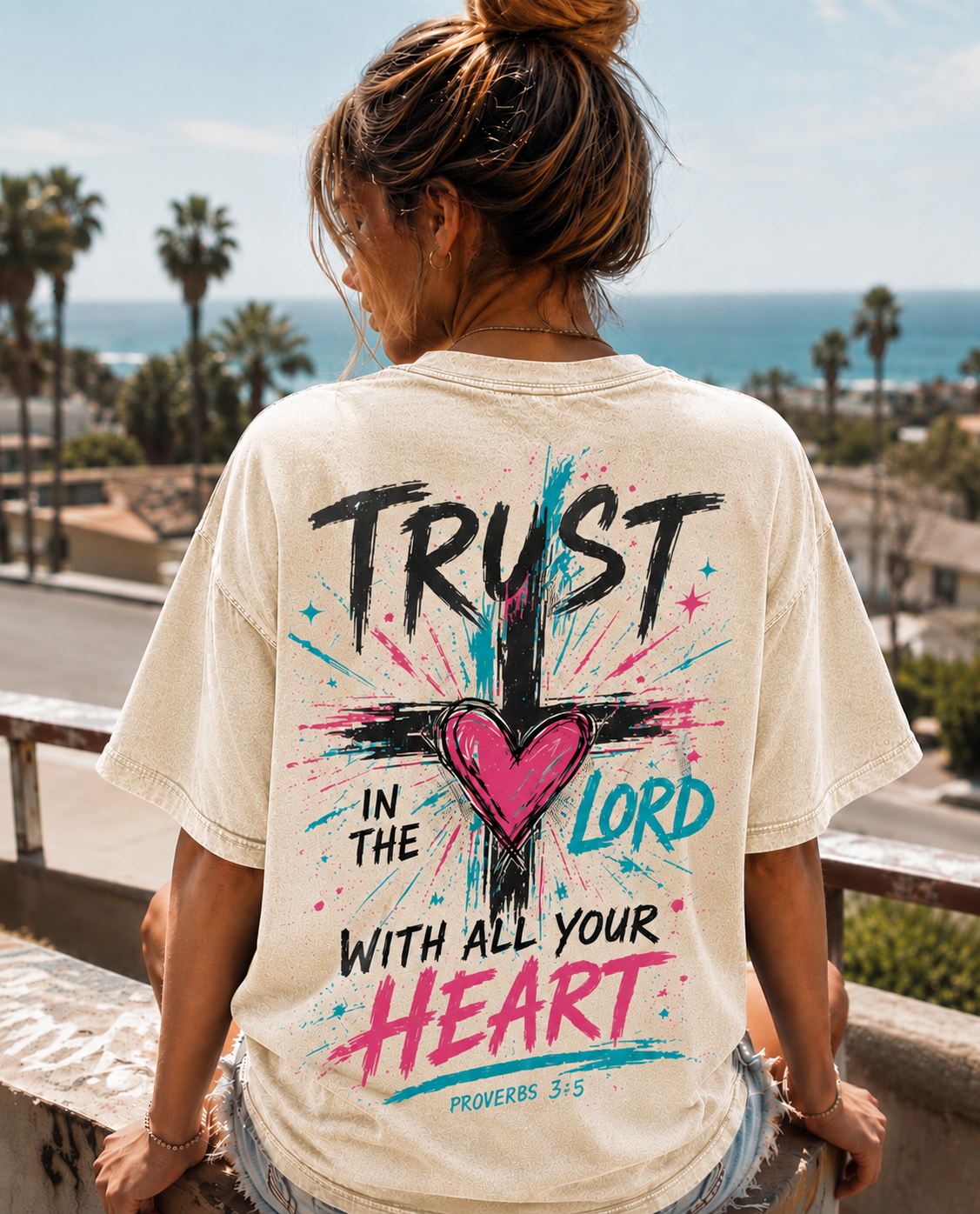 Trust In The Lord Cross Graphic Tee – Vintage Washed Christian T-Shirt