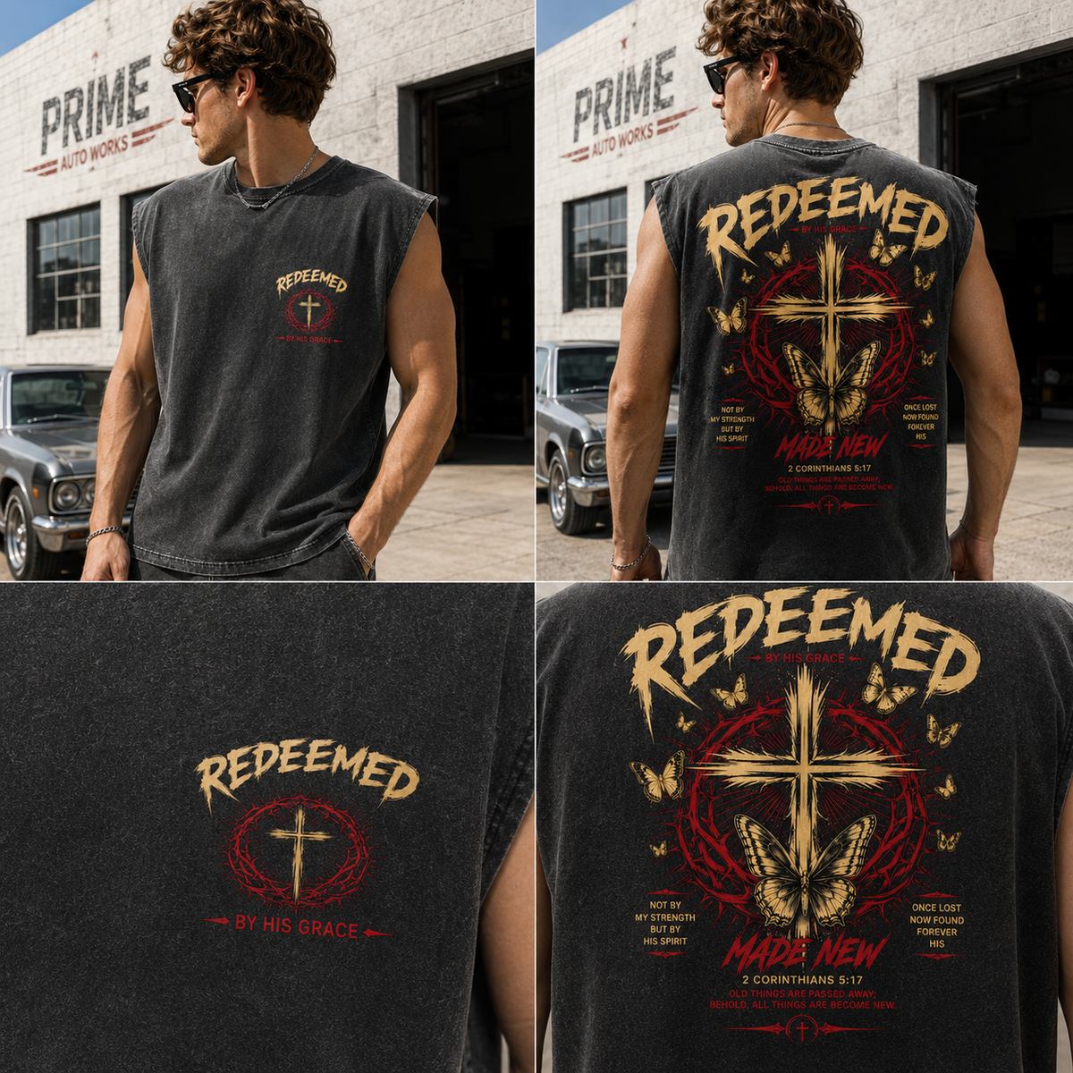 Redeemed Vintage Wash Tee – Faith Graphic Muscle Tank
