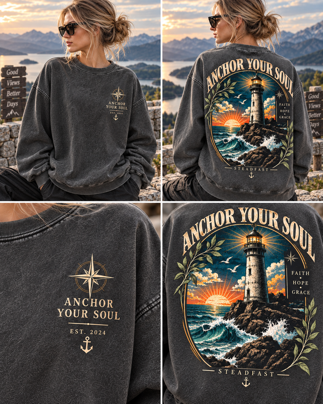 Anchor Your Soul – Vintage Lighthouse Sweatshirt