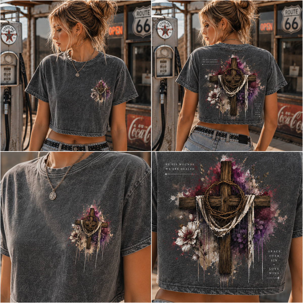 Grace Over Sin – Vintage Cross Crop Tee