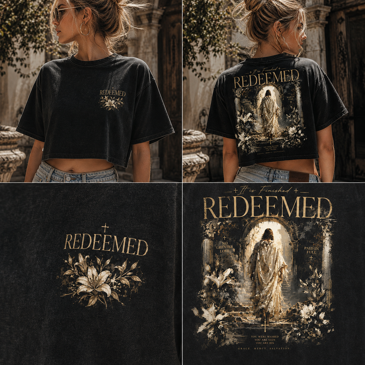 Redeemed Vintage Christian Crop Top – Faith Graphic Tee