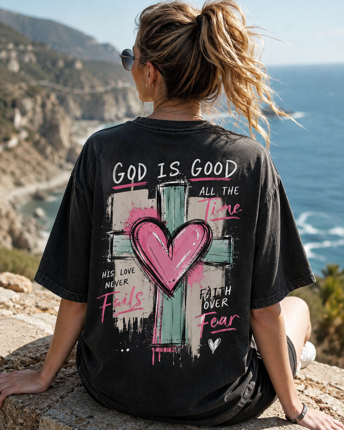Vintage Faith Cross Oversized T-Shirt
