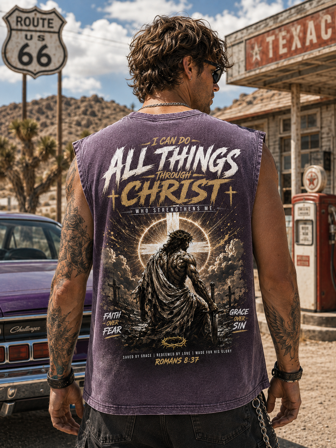 Faith Over Fear — Washed Black Christian Muscle Tee