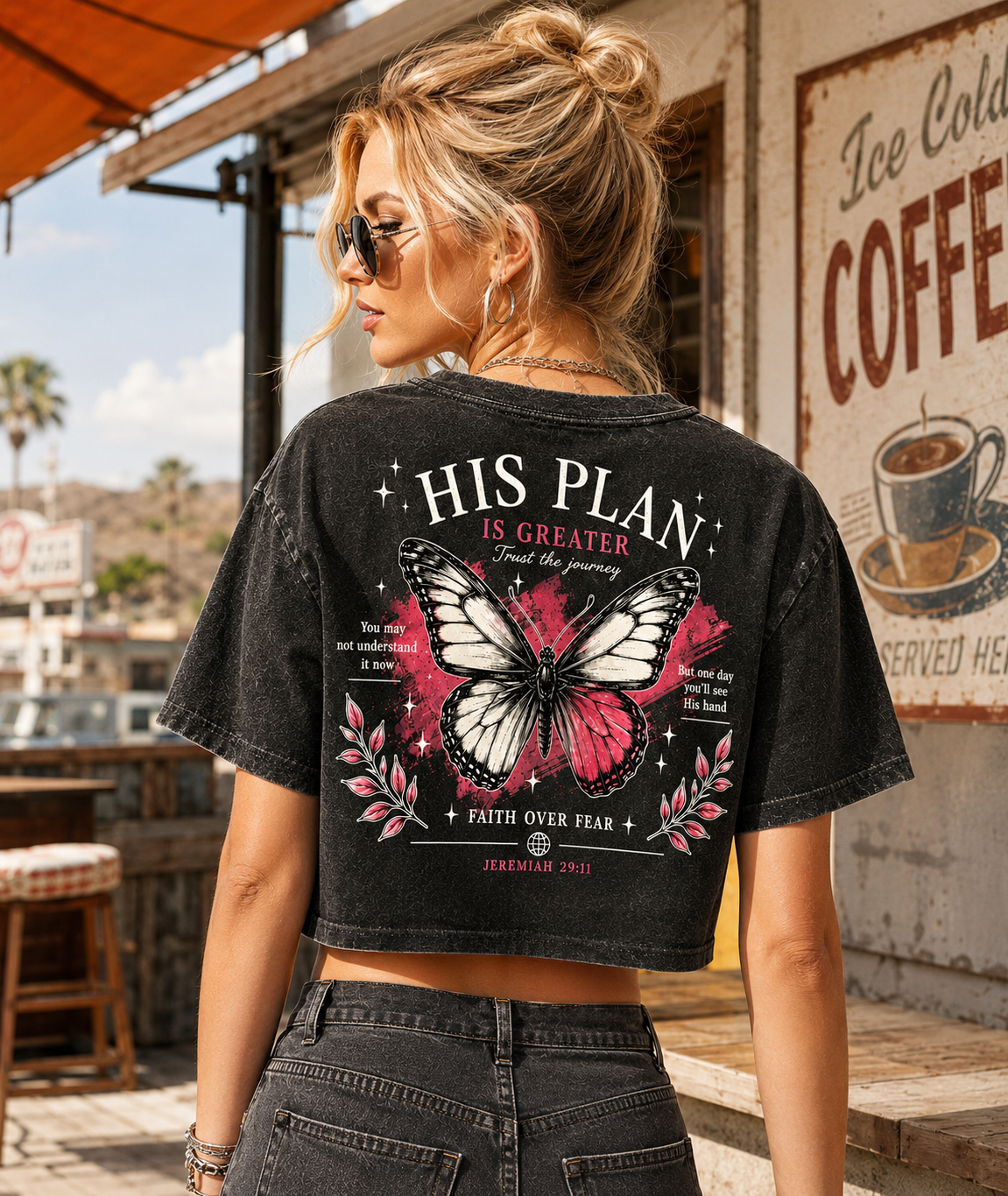 His Plan Is Greater Butterfly Crop Top – Vintage Faith Tee