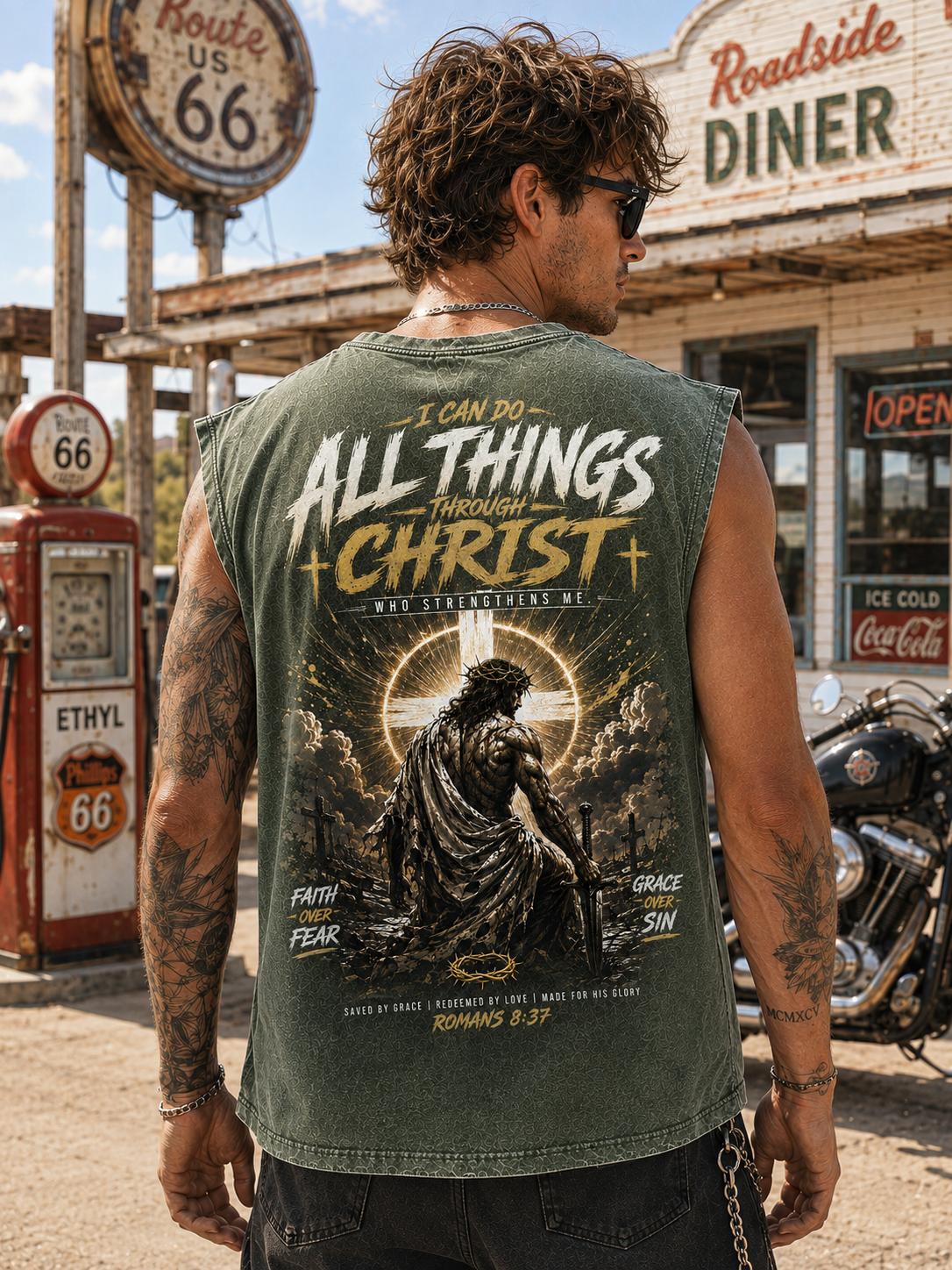 Faith Over Fear — Washed Black Christian Muscle Tee