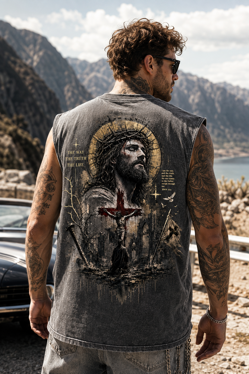 Washed Black Faith Graphic Muscle Tee