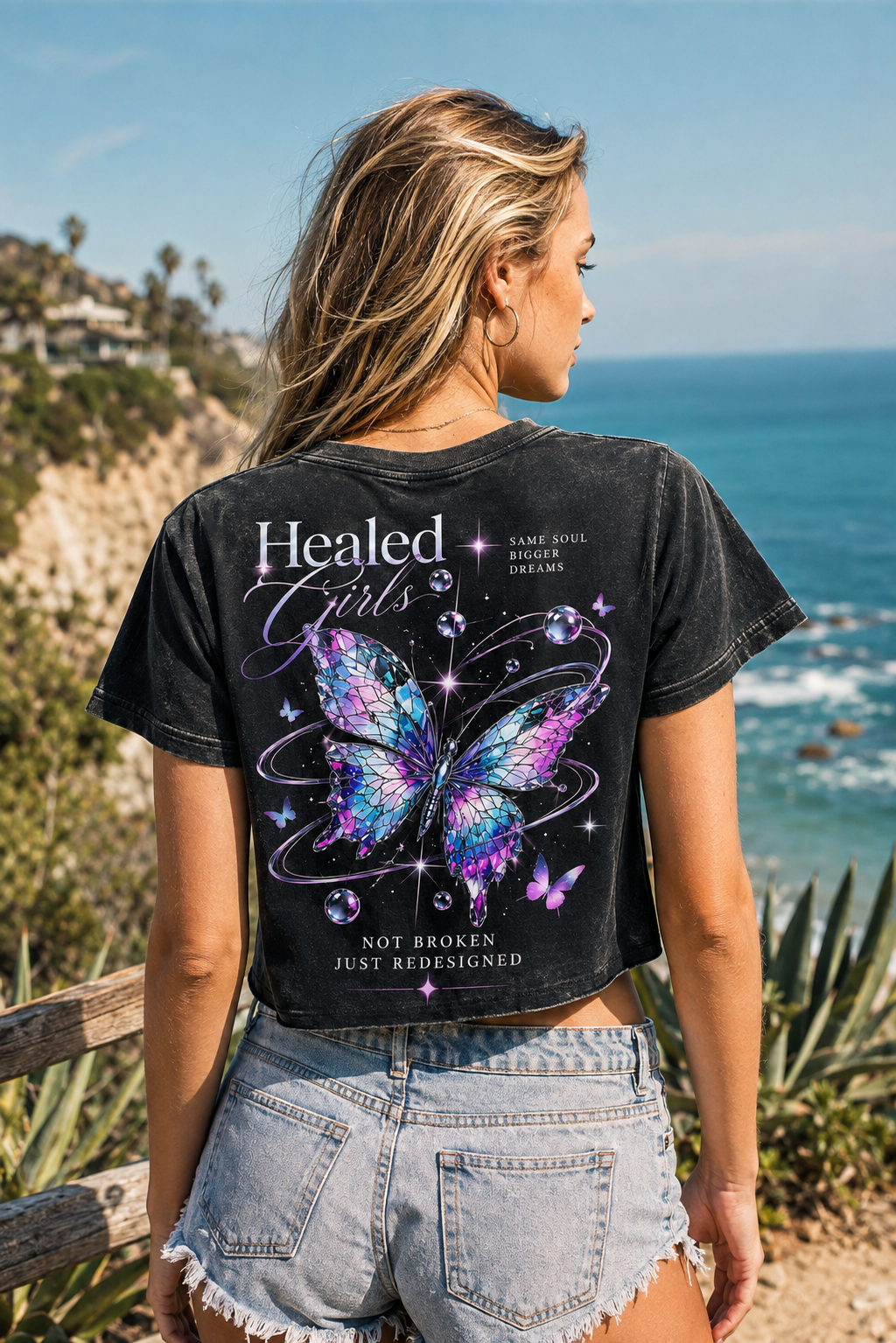 Healed Girls Butterfly Crop Top