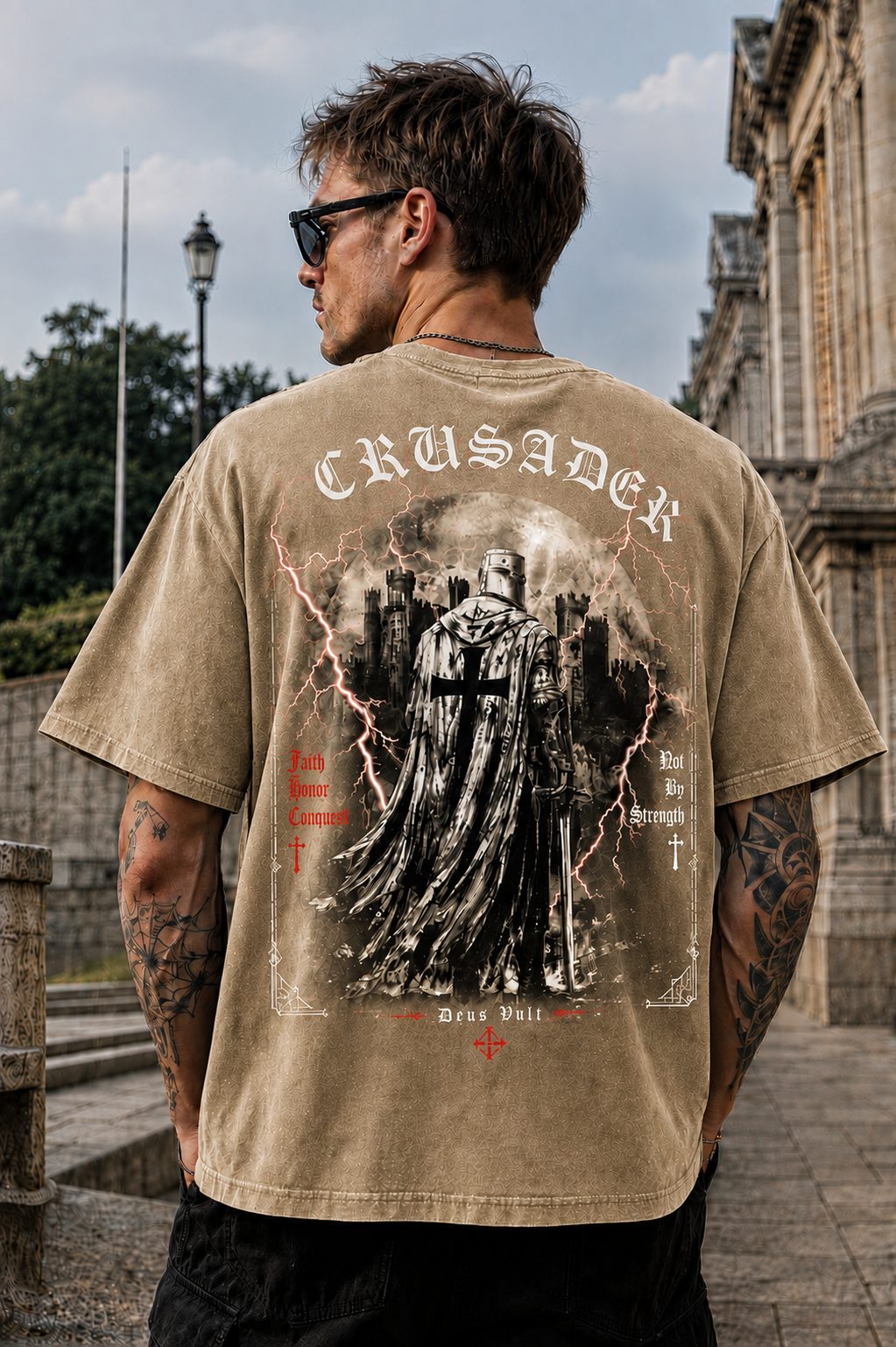 Vintage Crusader Oversized T-Shirt – Washed Black