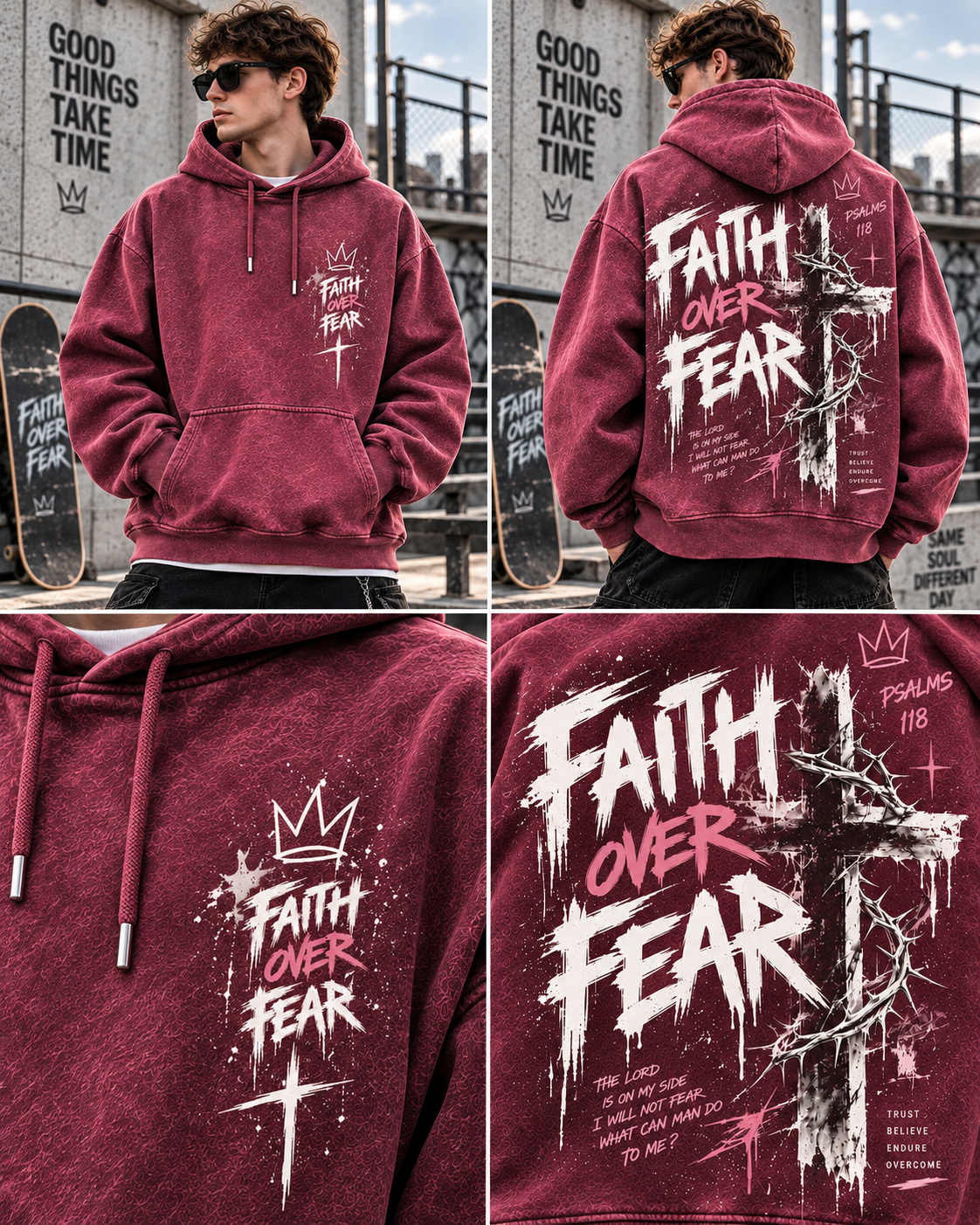 Faith Over Fear – Vintage Christian Streetwear Hoodie