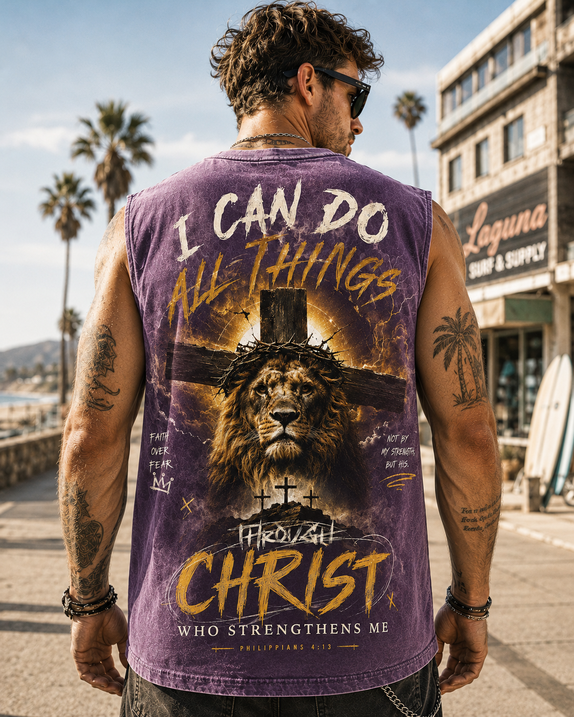 Faith Over Fear — Washed Black Graphic Tank Top