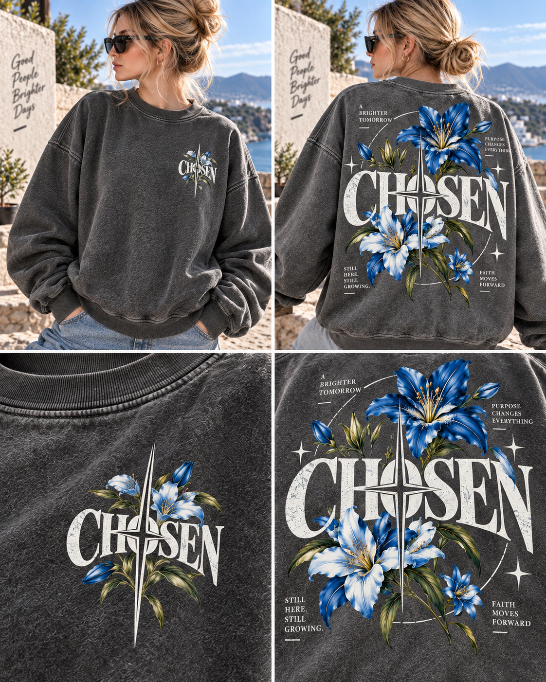 Chosen Floral Vintage Sweatshirt – Blue Lily